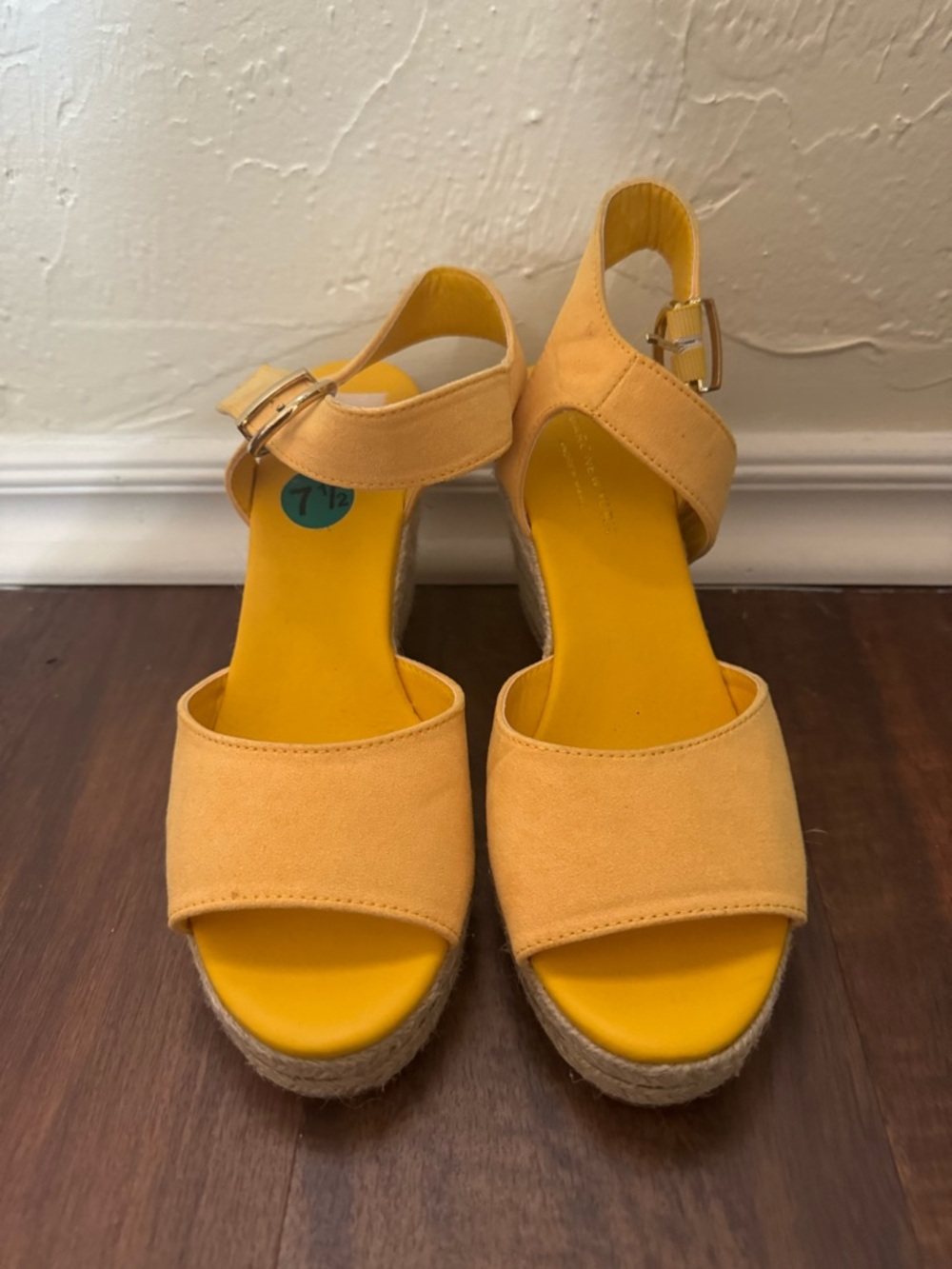 Marc New York Yellow Espadrille Wedge Sandals with Ankle Strap